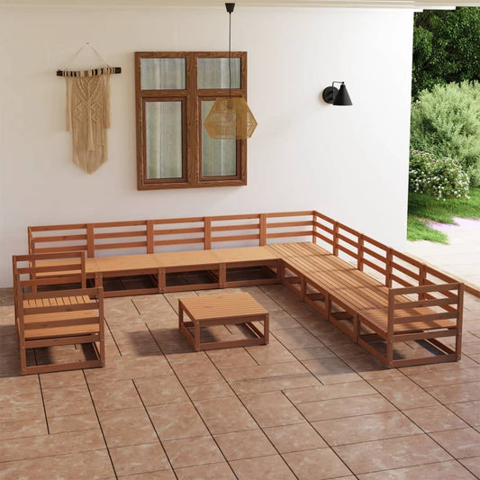 12 pcs conjunto lounge de jardim pinho maciço castanho mel