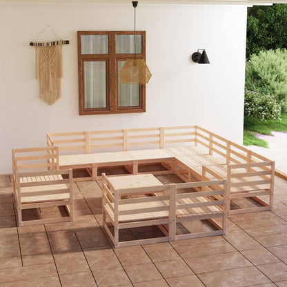 12 pcs conjunto lounge de jardim pinho maciço