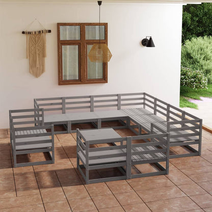 12 pcs conjunto lounge de jardim pinho maciço cinzento