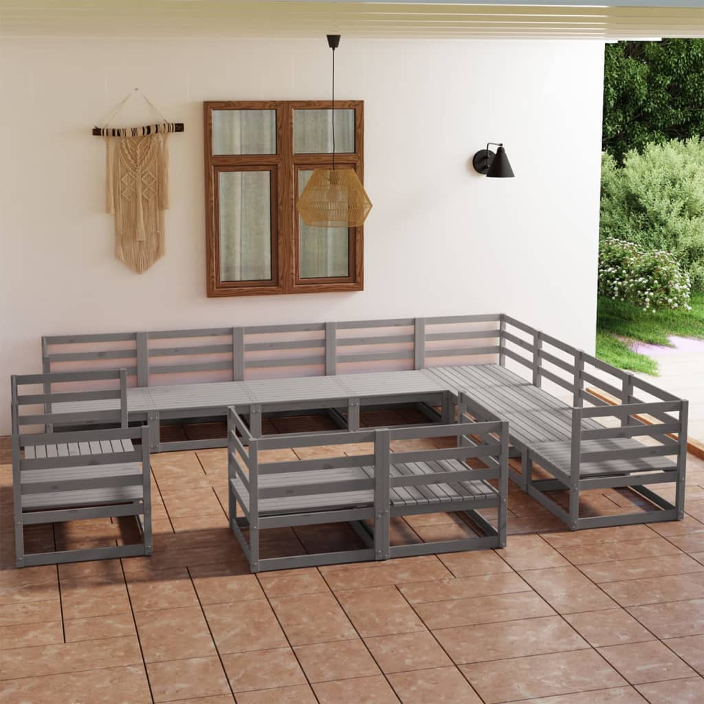 12 pcs conjunto lounge de jardim pinho maciço cinzento