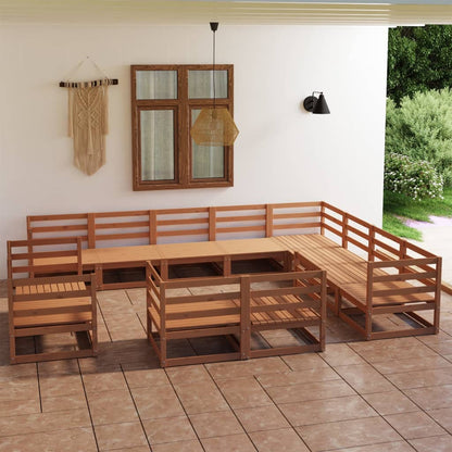 12 pcs conjunto lounge de jardim pinho maciço castanho mel