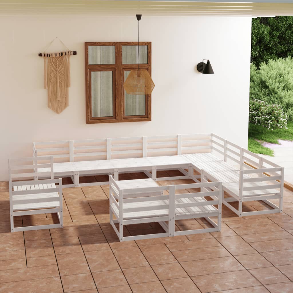 13 pcs conjunto lounge de jardim pinho maciço branco