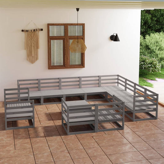 13 pcs conjunto lounge de jardim pinho maciço cinzento