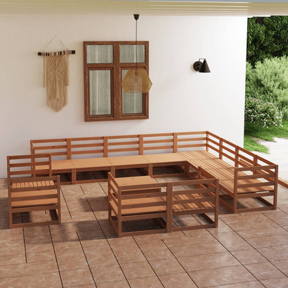 13 pcs conjunto lounge de jardim pinho maciço castanho mel