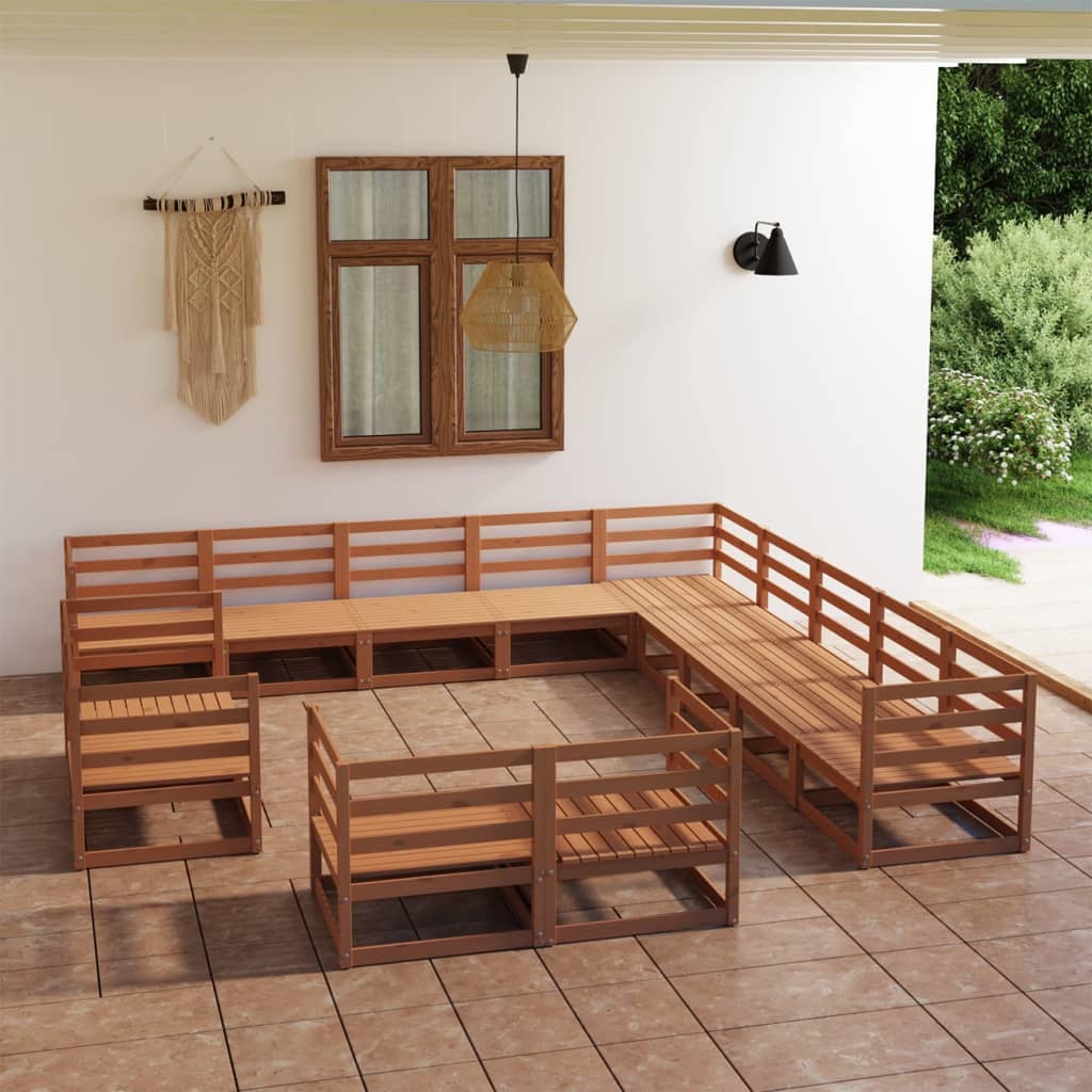 13 pcs conjunto lounge de jardim pinho maciço