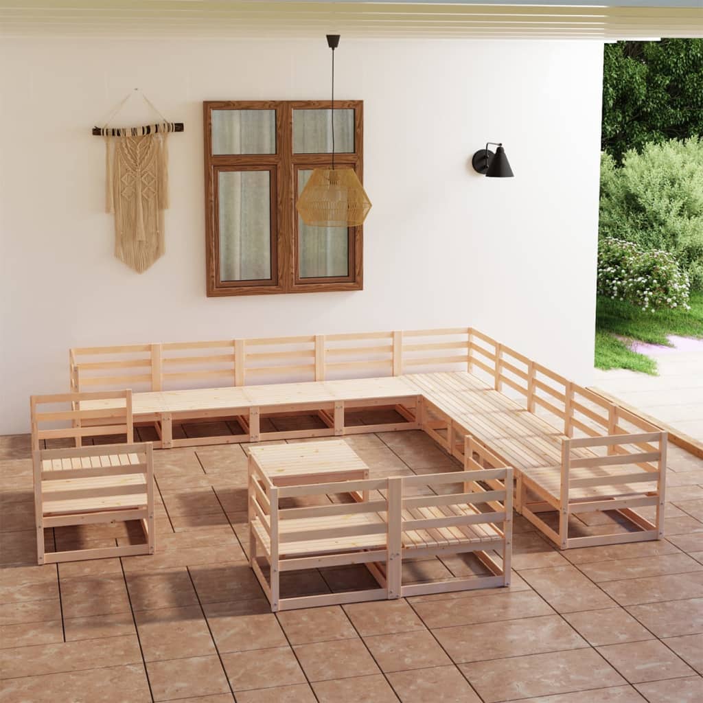 14 pcs conjunto lounge de jardim pinho maciço