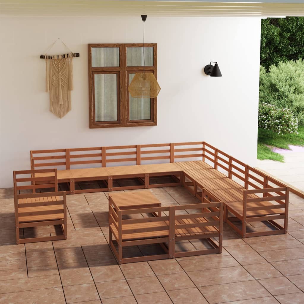 14 pcs conjunto lounge de jardim pinho maciço