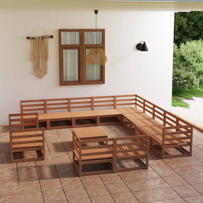 14 pcs conjunto lounge de jardim pinho maciço