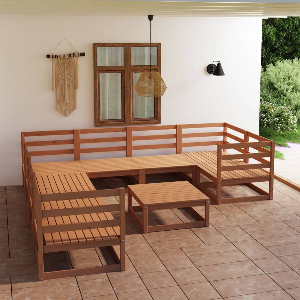 9 pcs conjunto lounge de jardim pinho sólido