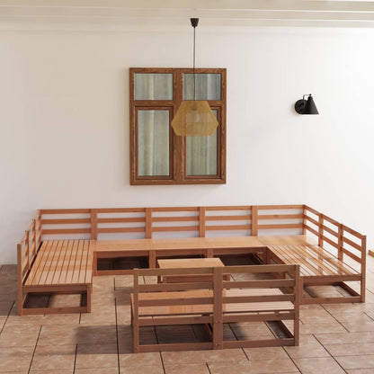 12 pcs conjunto lounge de jardim pinho maciço