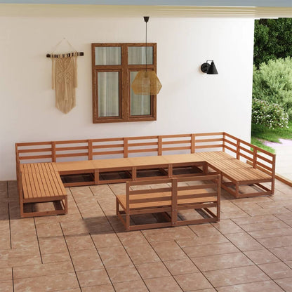 12 pcs conjunto lounge de jardim pinho maciço