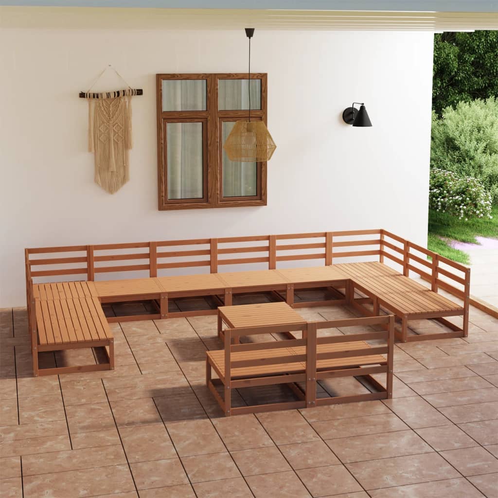 13 pcs conjunto lounge de jardim pinho maciço