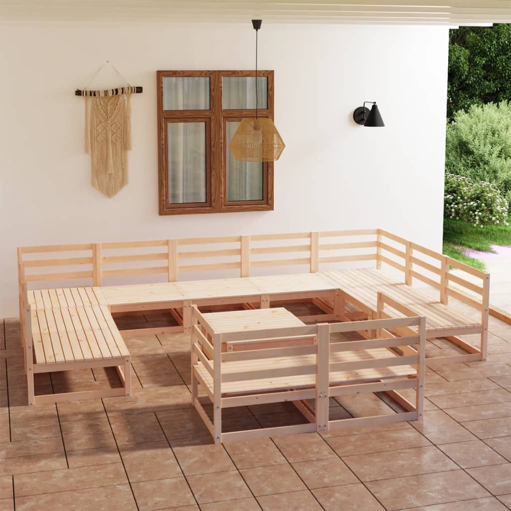 12 pcs conjunto lounge de jardim pinho maciço