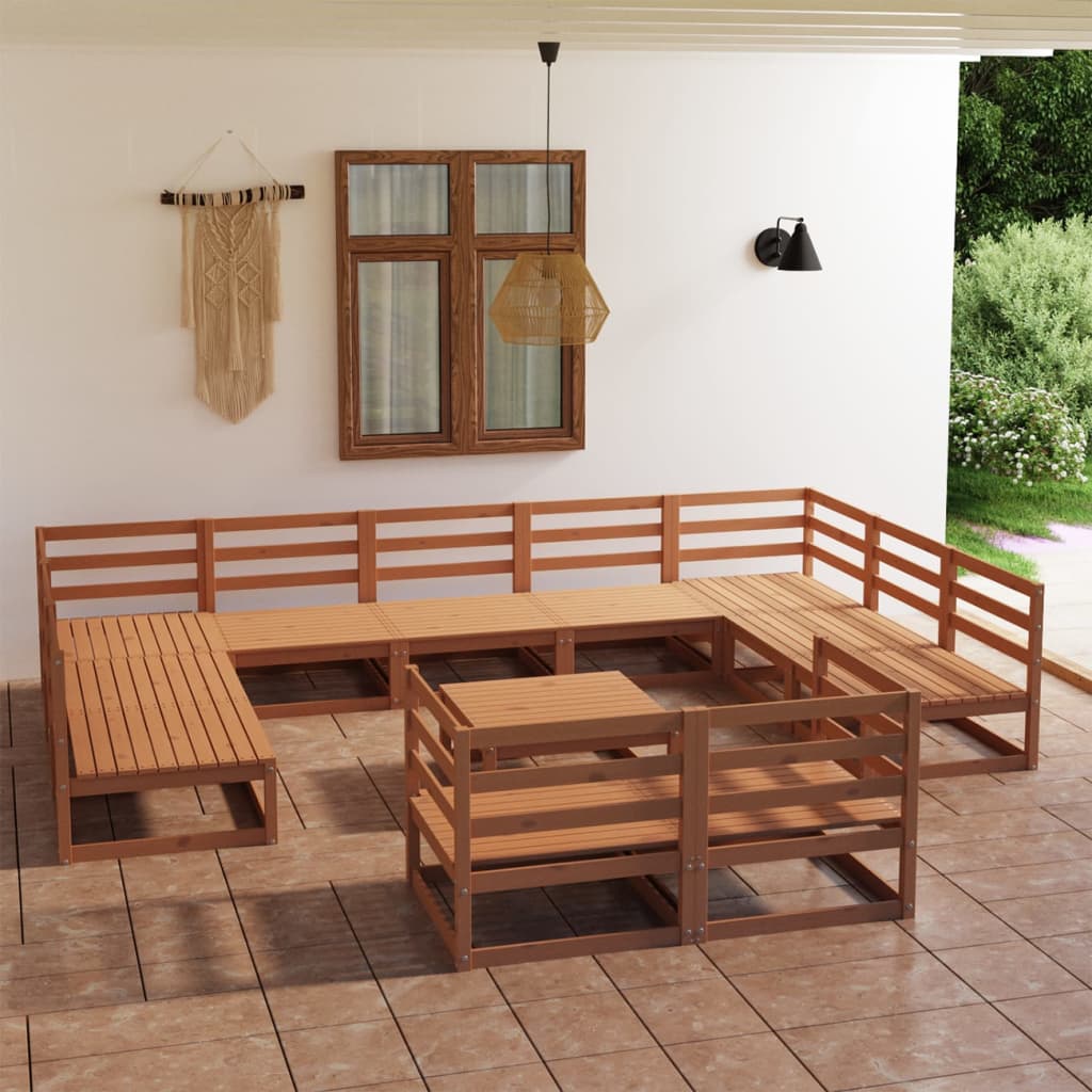 12 pcs conjunto lounge de jardim pinho maciço