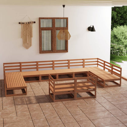 12 pcs conjunto lounge de jardim pinho maciço