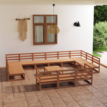 14 pcs conjunto lounge de jardim pinho maciço