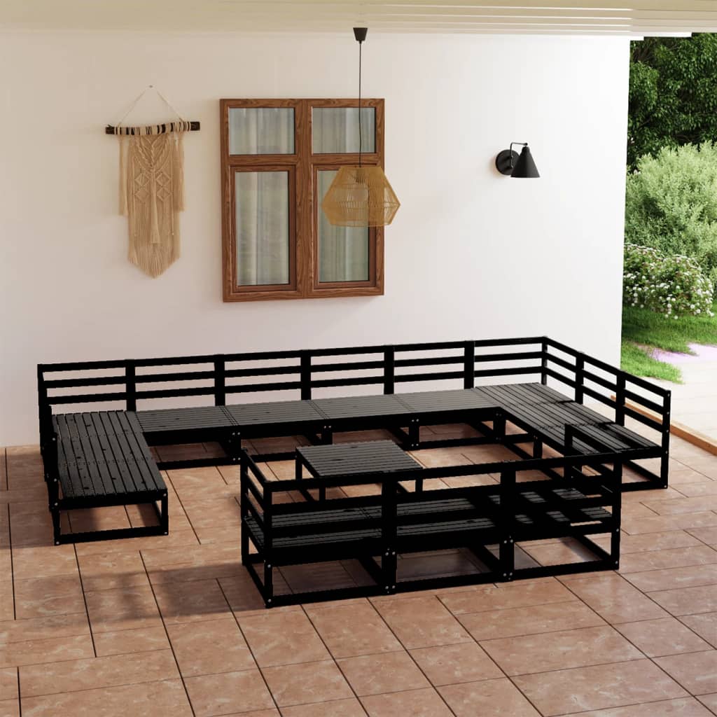 14 pcs conjunto lounge de jardim pinho maciço