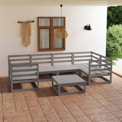 7 pcs conjunto lounge de jardim pinho maciço