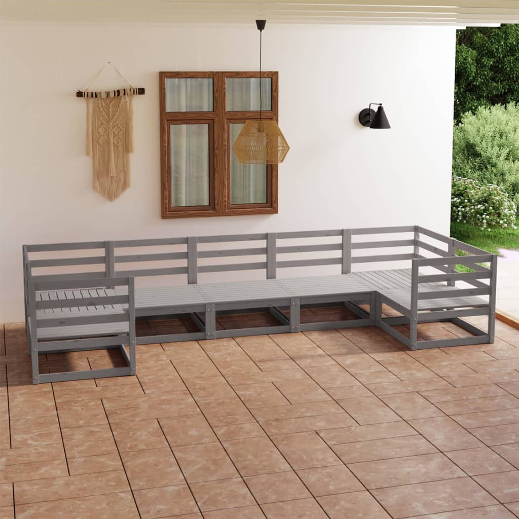 7 pcs conjunto lounge de jardim pinho maciço