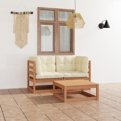 3 pcs conjunto lounge de jardim com almofadões pinho maciço