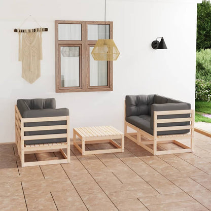 5 pcs conjunto lounge de jardim c/ almofadões pinho maciço