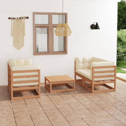 5 pcs conjunto lounge de jardim c/ almofadões pinho maciço