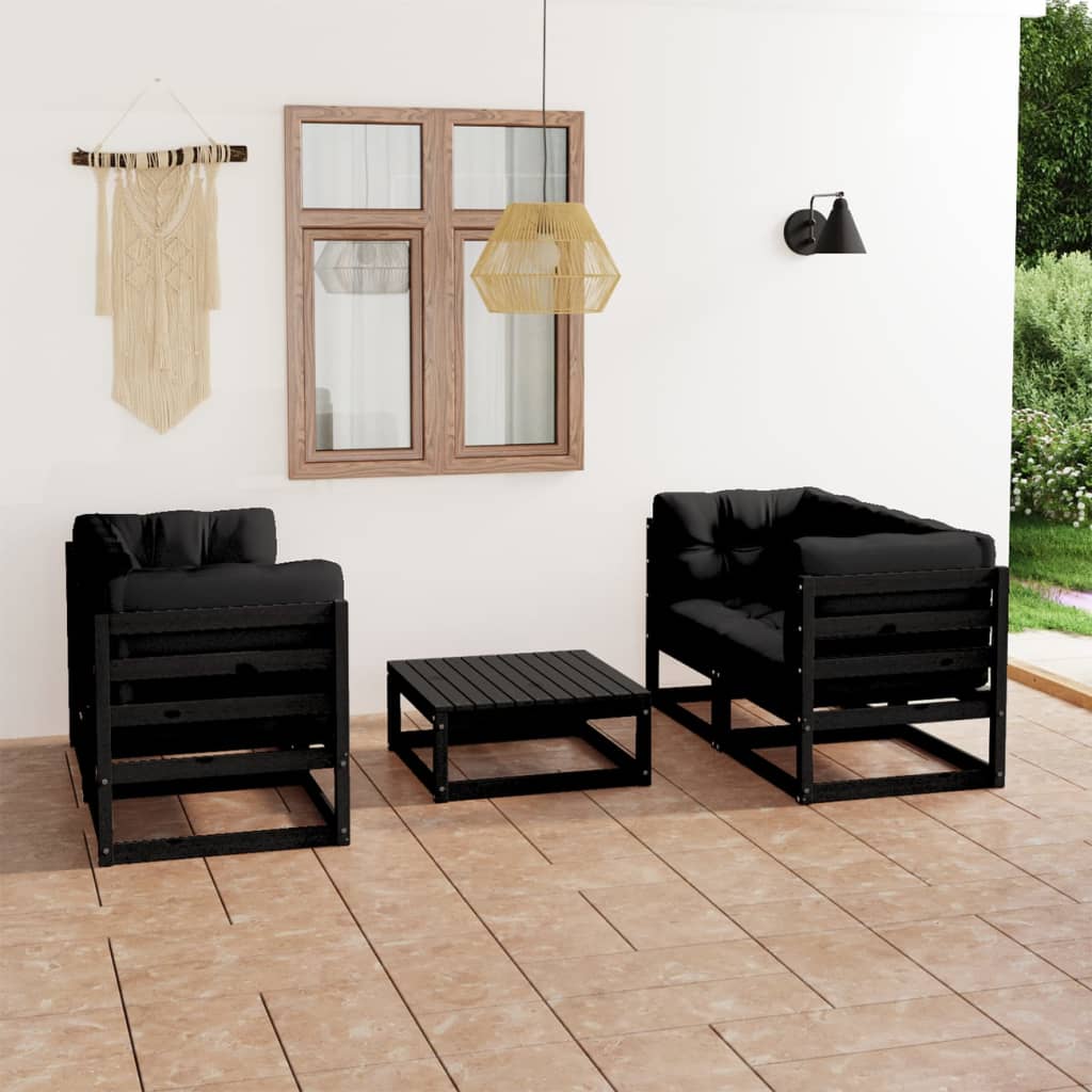 5 pcs conjunto lounge de jardim c/ almofadões pinho maciço