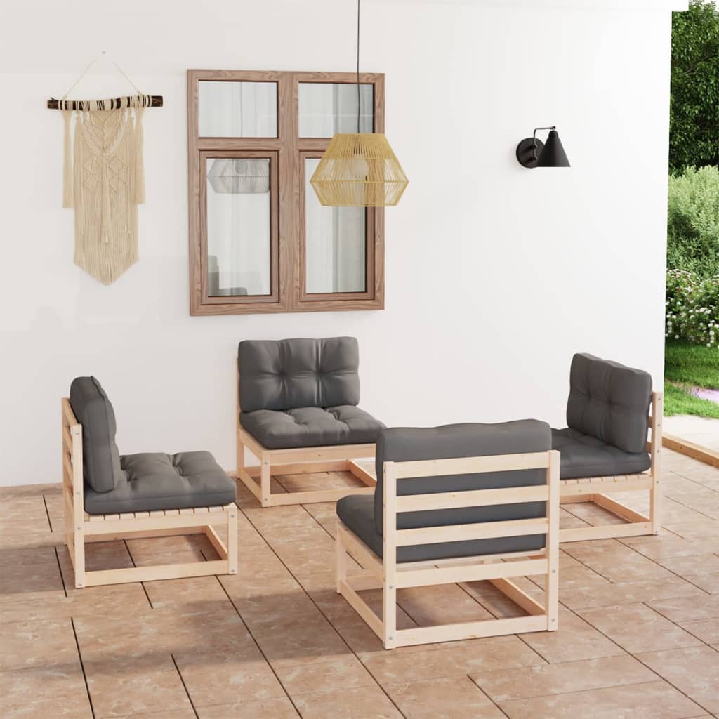 4 pcs conjunto lounge de jardim com almofadões pinho maciço