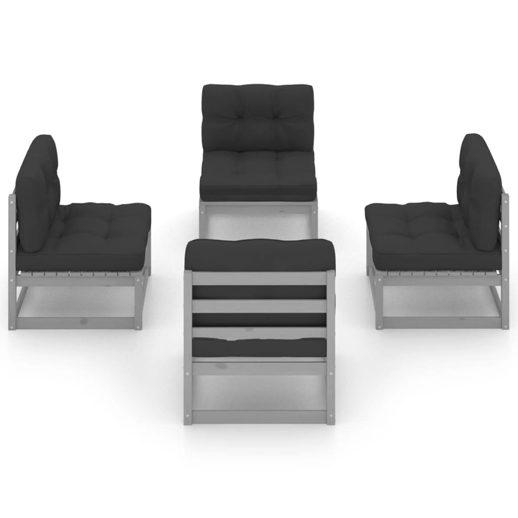 4 pcs conjunto lounge de jardim com almofadões pinho maciço