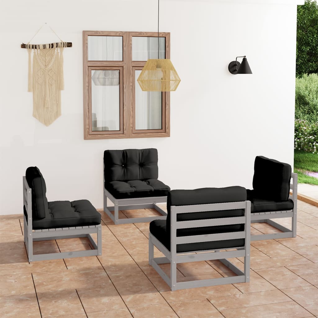 4 pcs conjunto lounge de jardim com almofadões pinho maciço