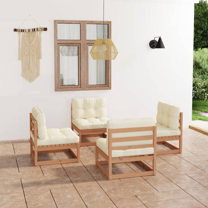 4 pcs conjunto lounge de jardim com almofadões pinho maciço