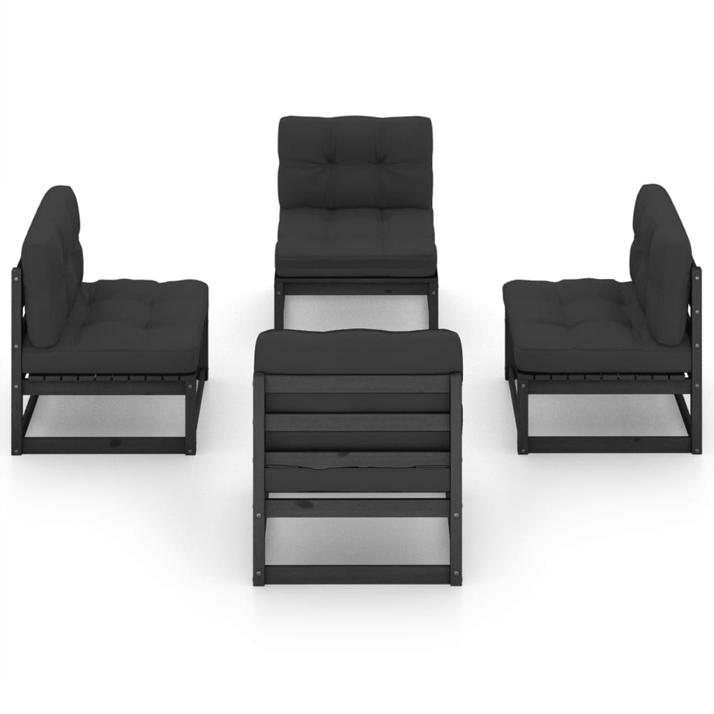 4 pcs conjunto lounge de jardim com almofadões pinho maciço