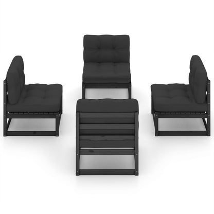 4 pcs conjunto lounge de jardim com almofadões pinho maciço