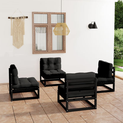 4 pcs conjunto lounge de jardim com almofadões pinho maciço