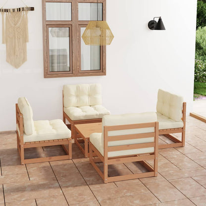 5 pcs conjunto lounge de jardim c/ almofadões pinho maciço