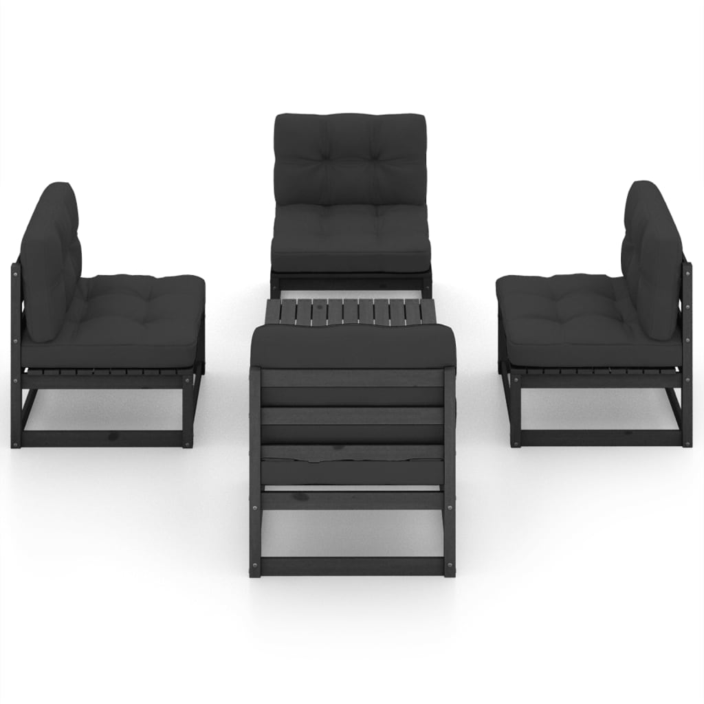 5 pcs conjunto lounge de jardim c/ almofadões pinho maciço