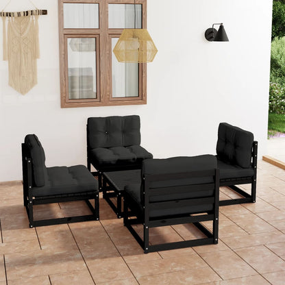 5 pcs conjunto lounge de jardim c/ almofadões pinho maciço