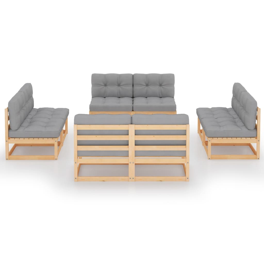 8 pcs conjunto lounge de jardim c/ almofadões pinho maciço