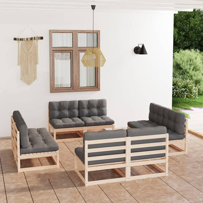 8 pcs conjunto lounge de jardim c/ almofadões pinho maciço