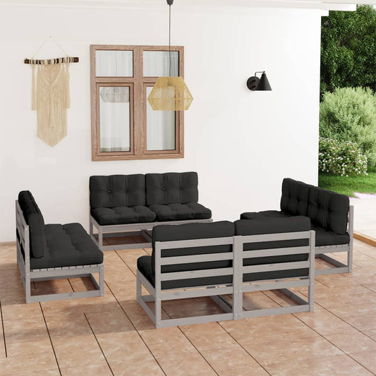 8 pcs conjunto lounge de jardim c/ almofadões pinho maciço