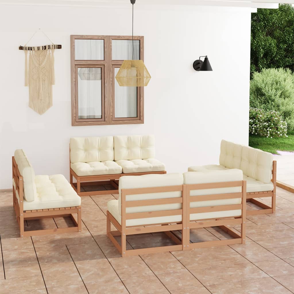 8 pcs conjunto lounge de jardim c/ almofadões pinho maciço