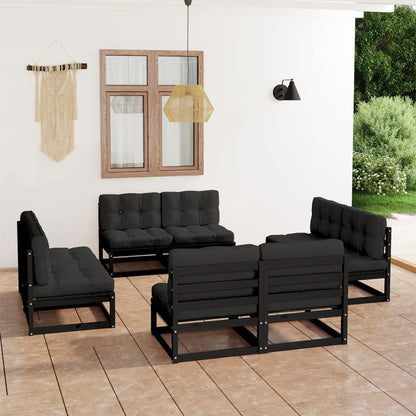 8 pcs conjunto lounge de jardim c/ almofadões pinho maciço