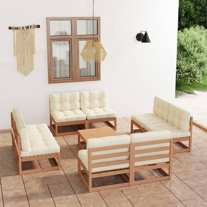 9 pcs conjunto lounge de jardim c/ almofadões pinho maciço