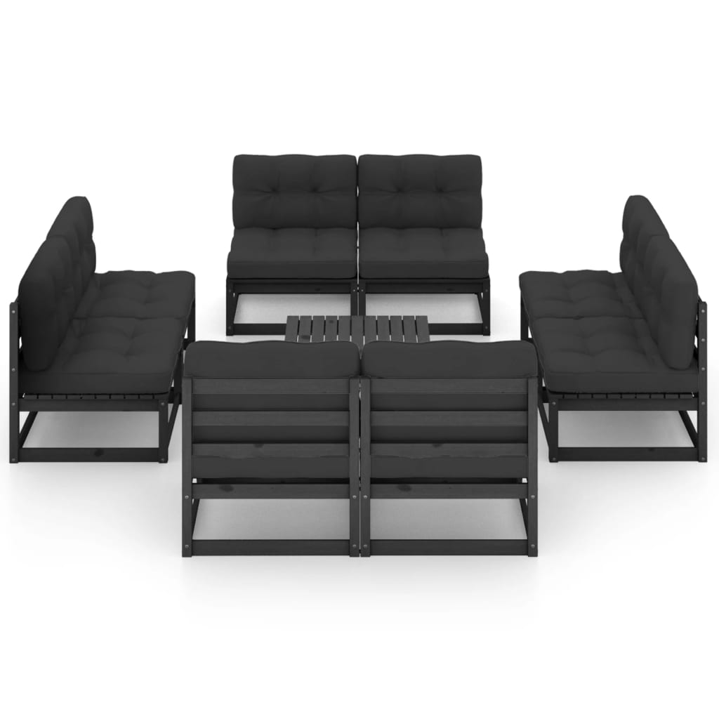 9 pcs conjunto lounge de jardim c/ almofadões pinho maciço