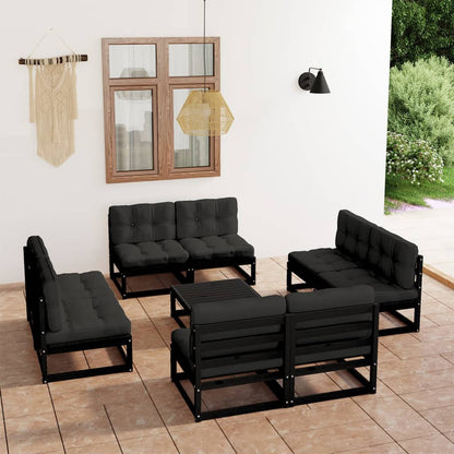 9 pcs conjunto lounge de jardim c/ almofadões pinho maciço