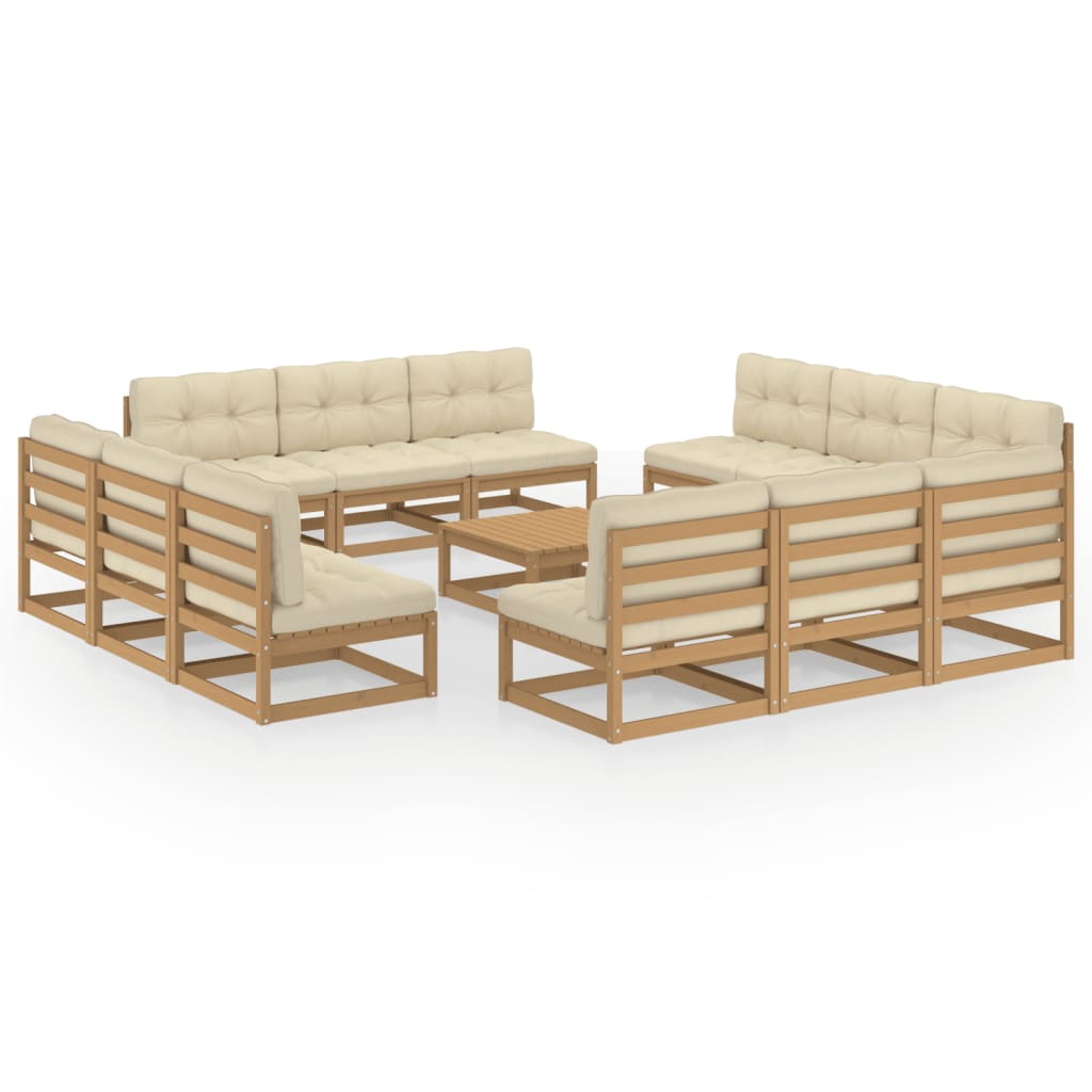 13 pcs conjunto lounge de jardim c/ almofadões pinho maciço