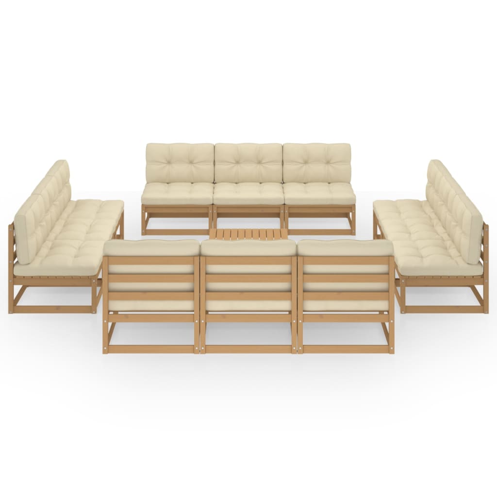 13 pcs conjunto lounge de jardim c/ almofadões pinho maciço