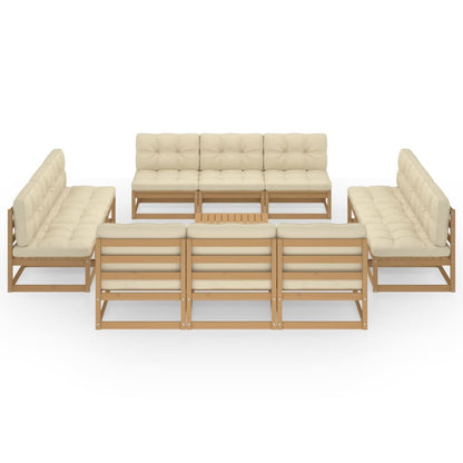 13 pcs conjunto lounge de jardim c/ almofadões pinho maciço