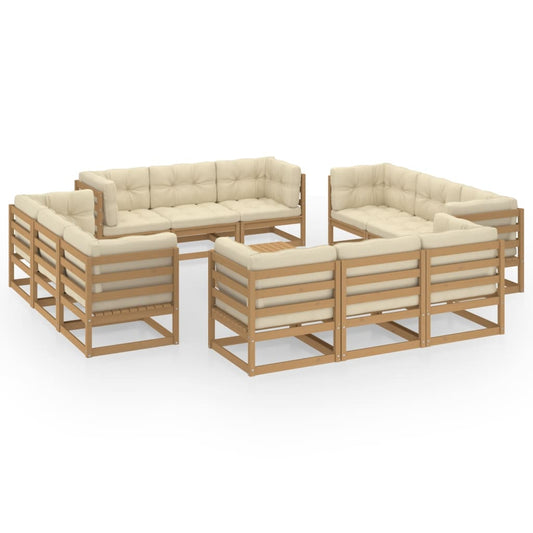 13 pcs conjunto lounge de jardim com almofadões pinho maciço