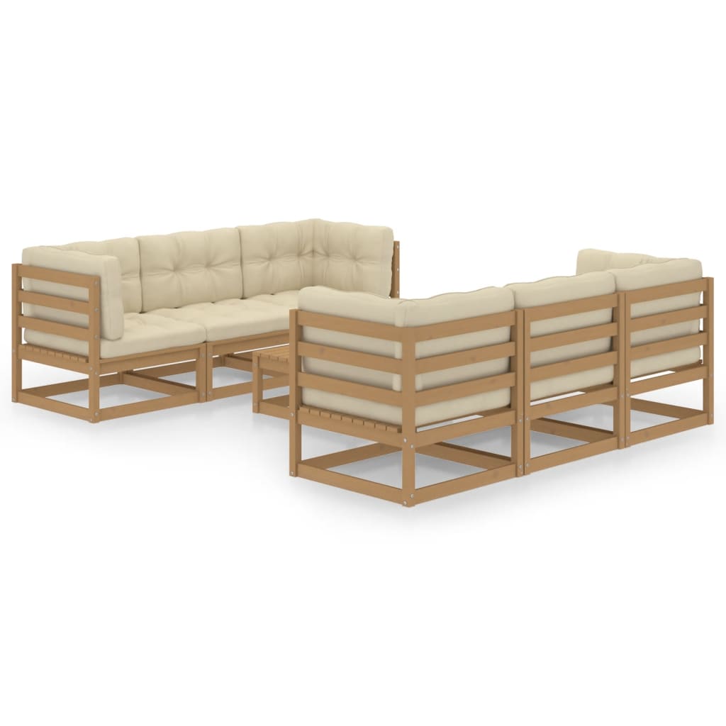 7 pcs conjunto lounge de jardim c/ almofadões pinho maciço